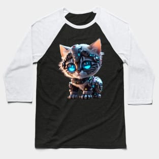 Futuristic glowing Cyborg Cat Baseball T-Shirt